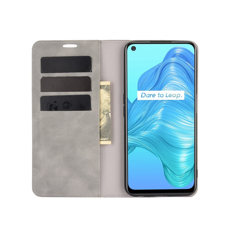 For OPPO Realme V5/K7X/Realme Q2/Realme 7 5G Retro-skin Business Magnetic Suction Leather Case with Holder & Card Slots & Wallet