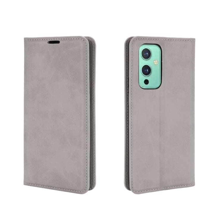 For OnePlus 9 Retro-skin Business Magnetic Suction Leather Case with Holder & Card Slots & Wallet