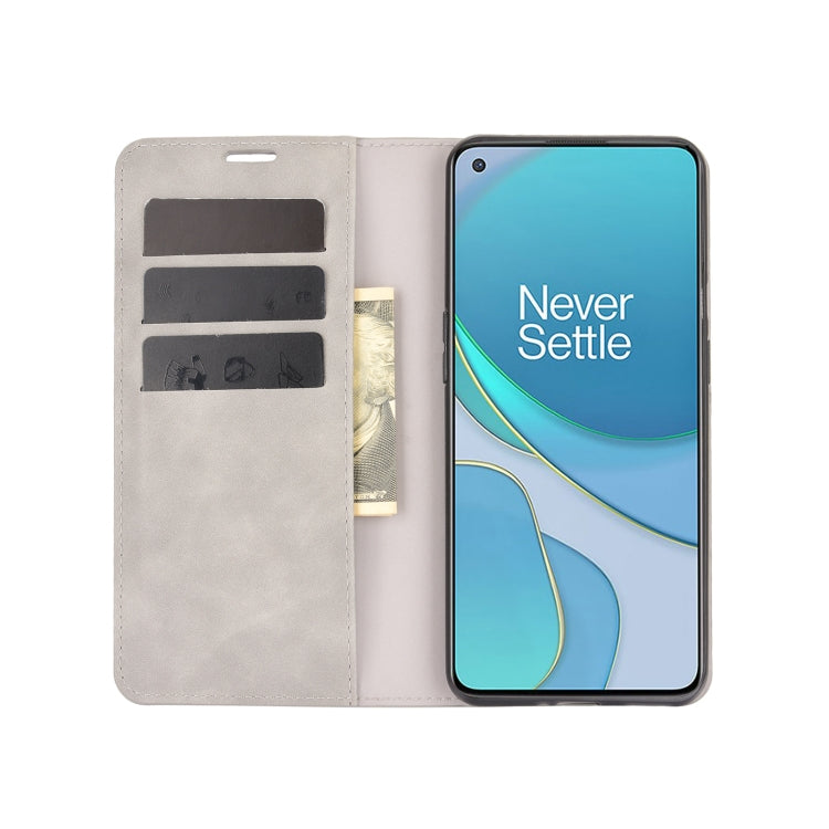For OnePlus 9 Retro-skin Business Magnetic Suction Leather Case with Holder & Card Slots & Wallet