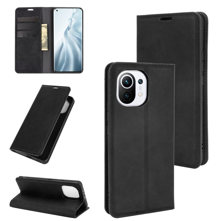 For Xiaomi Mi 11 Retro-skin Business Magnetic Suction Leather Case with Holder & Card Slots & Wallet