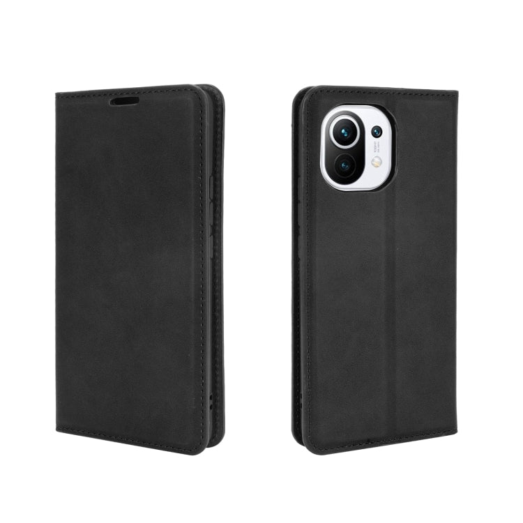 For Xiaomi Mi 11 Retro-skin Business Magnetic Suction Leather Case with Holder & Card Slots & Wallet