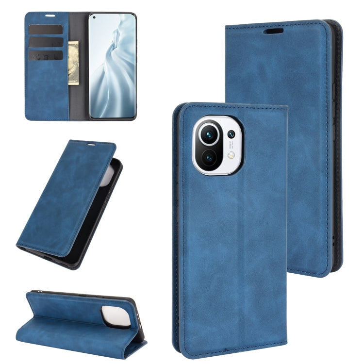 For Xiaomi Mi 11 Retro-skin Business Magnetic Suction Leather Case with Holder & Card Slots & Wallet