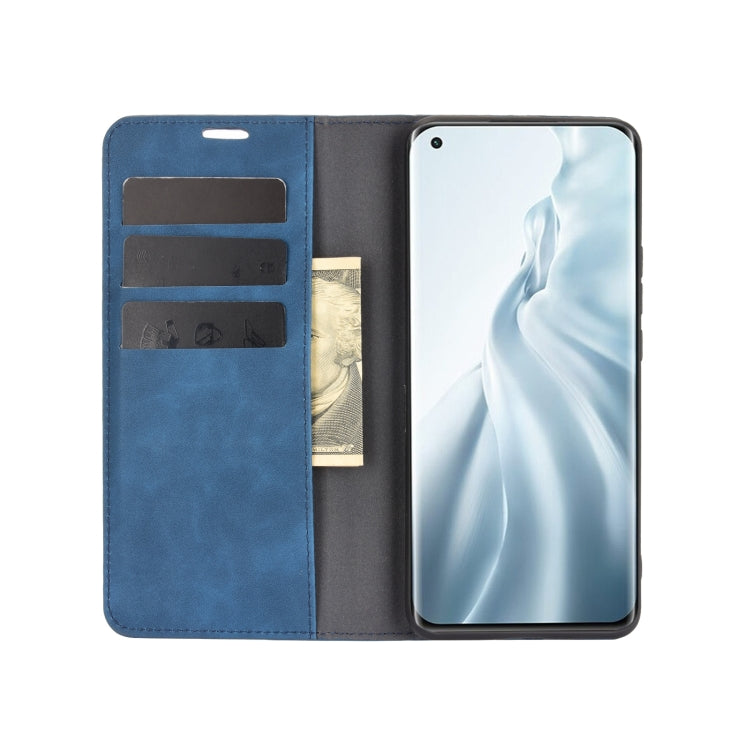 For Xiaomi Mi 11 Retro-skin Business Magnetic Suction Leather Case with Holder & Card Slots & Wallet