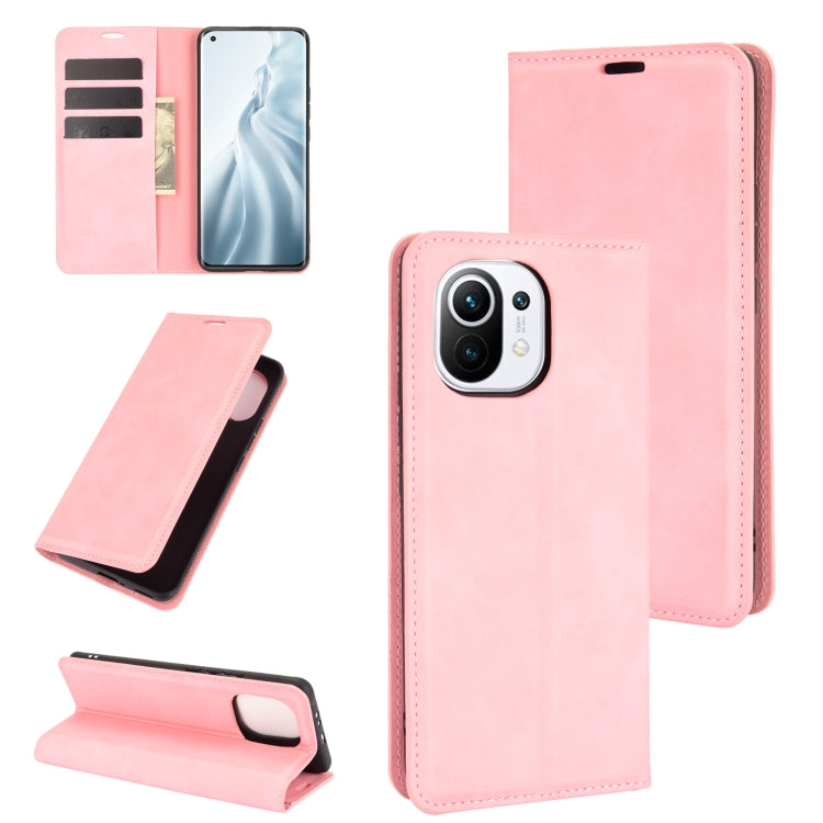 For Xiaomi Mi 11 Retro-skin Business Magnetic Suction Leather Case with Holder & Card Slots & Wallet