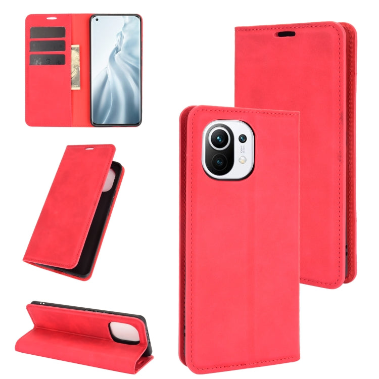 For Xiaomi Mi 11 Retro-skin Business Magnetic Suction Leather Case with Holder & Card Slots & Wallet