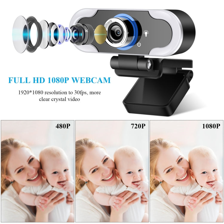 C13 1080P High-Definition Touch 3-level Brightness Web Camera Fill Light Camera Live Webcast Webcam with Tripod