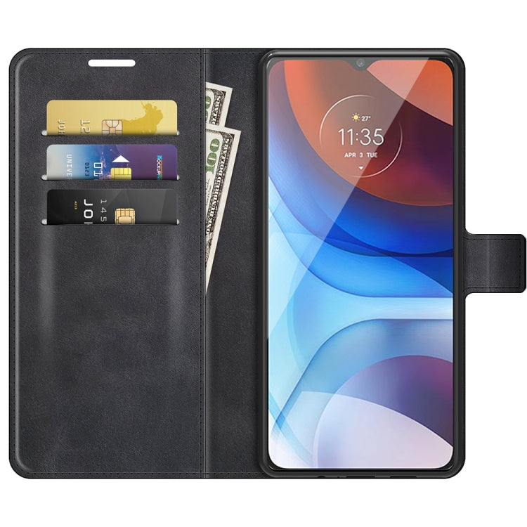 Retro Calf Pattern Buckle Card Wallet Left and Right Flip Phone Holster with Bracket Function For Motorola E7 Power