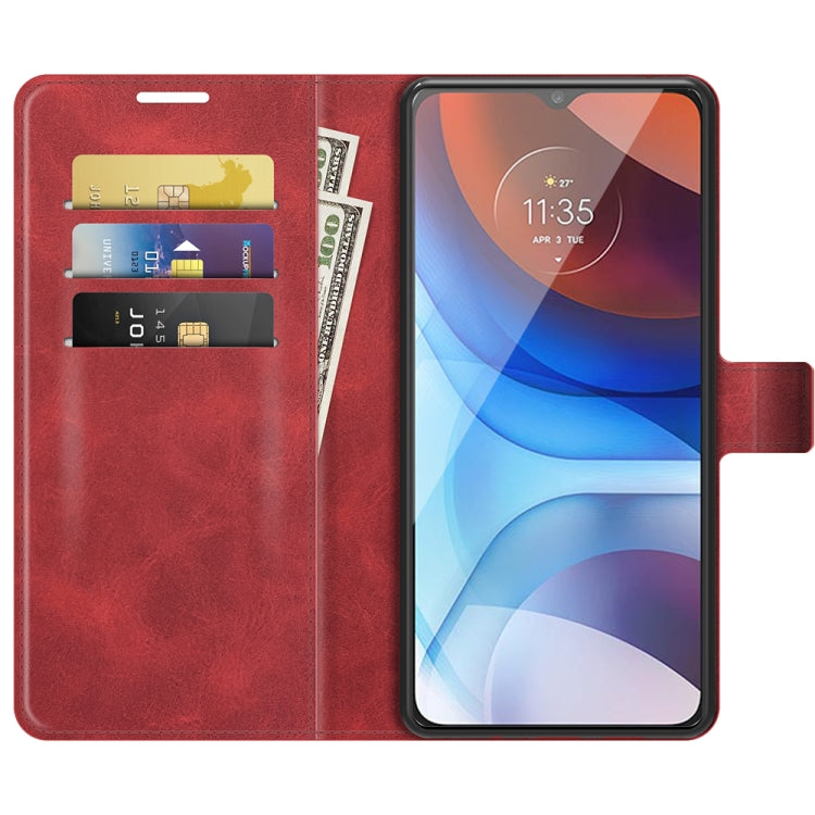 Retro Calf Pattern Buckle Card Wallet Left and Right Flip Phone Holster with Bracket Function For Motorola E7 Power