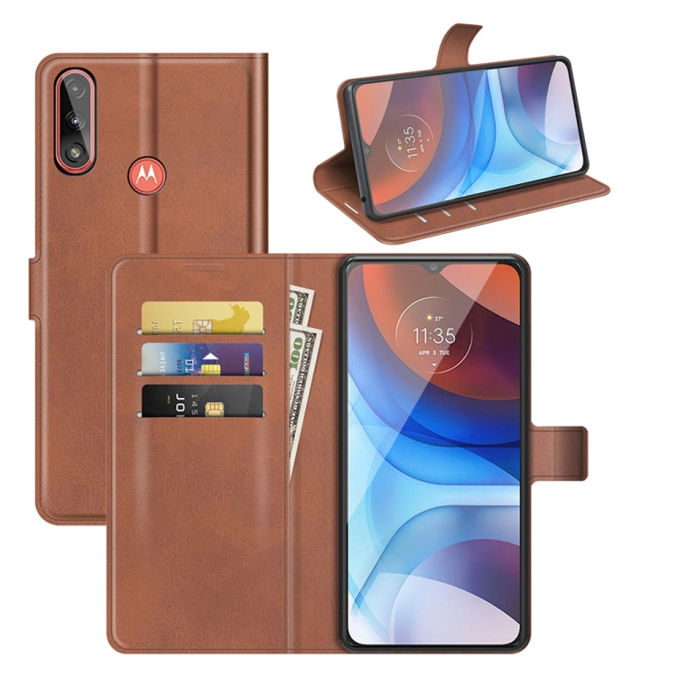 Retro Calf Pattern Buckle Card Wallet Left and Right Flip Phone Holster with Bracket Function For Motorola E7 Power