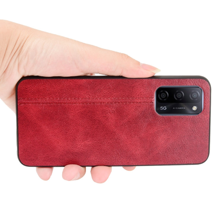 For OPPO A55 5G Shockproof Sewing Cow Pattern Skin PC + PU + TPU Case