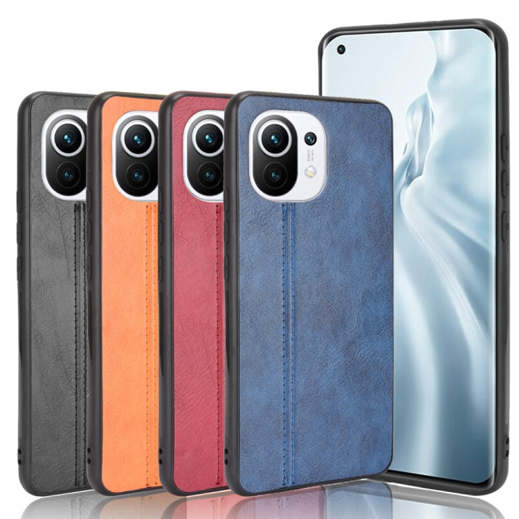 For Xiaomi Mi 11 Shockproof Sewing Cow Pattern Skin PC + PU + TPU Case