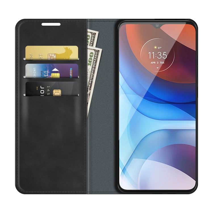 For Motorola Moto E7 Power Retro-skin Business Magnetic Suction Leather Case with Holder & Card Slots & Wallet