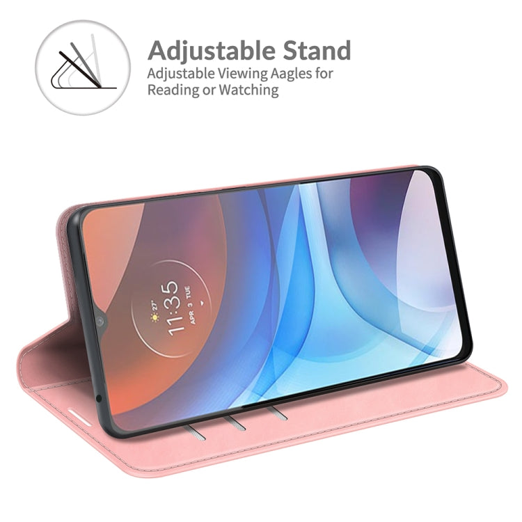 For Motorola Moto E7 Power Retro-skin Business Magnetic Suction Leather Case with Holder & Card Slots & Wallet