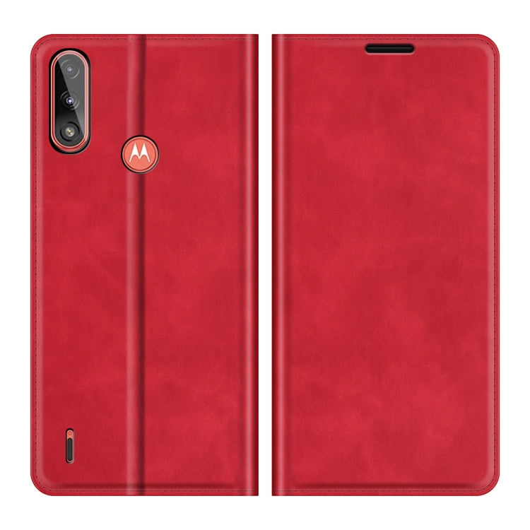 For Motorola Moto E7 Power Retro-skin Business Magnetic Suction Leather Case with Holder & Card Slots & Wallet