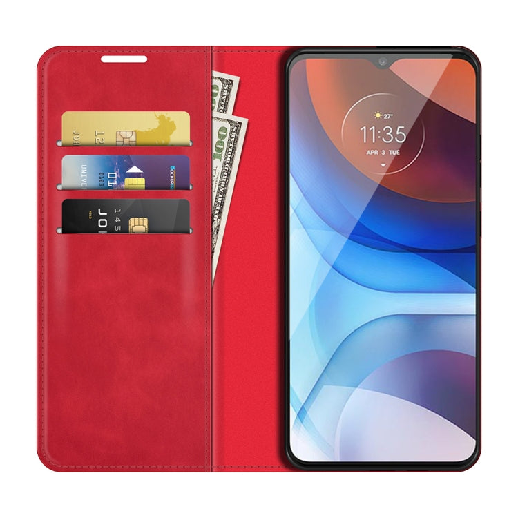 For Motorola Moto E7 Power Retro-skin Business Magnetic Suction Leather Case with Holder & Card Slots & Wallet