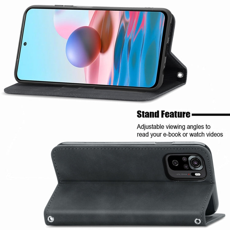 For Xiaomi Redmi Note 10 4G Retro Skin Feel Business Magnetic Horizontal Flip Leather Case with Holder & Card Slots & Wallet & Photo Frame