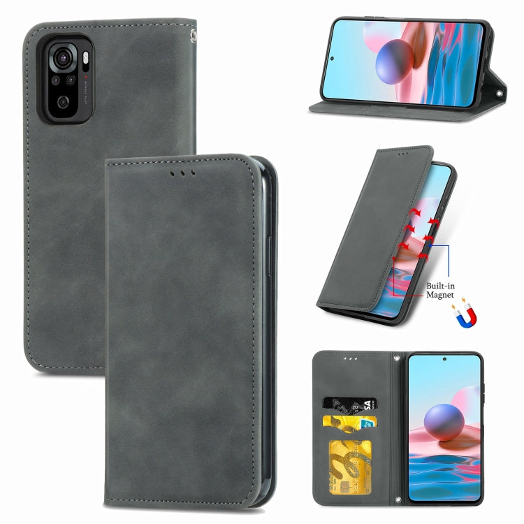 For Xiaomi Redmi Note 10 4G Retro Skin Feel Business Magnetic Horizontal Flip Leather Case with Holder & Card Slots & Wallet & Photo Frame
