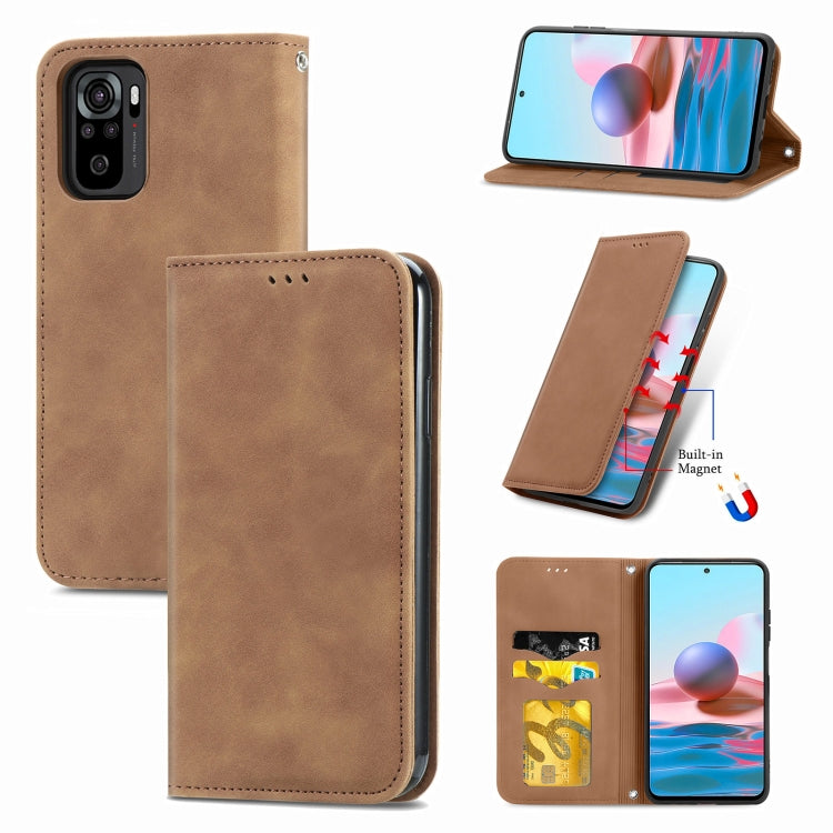 For Xiaomi Redmi Note 10 4G Retro Skin Feel Business Magnetic Horizontal Flip Leather Case with Holder & Card Slots & Wallet & Photo Frame