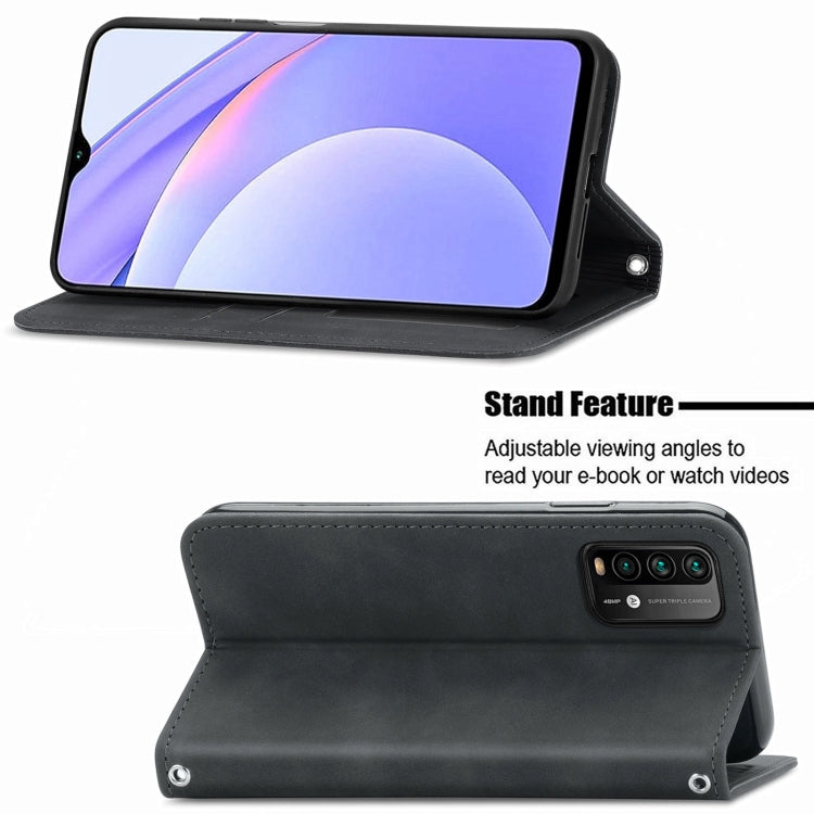 For Xiaomi Redmi Note 9 4G Retro Skin Feel Business Magnetic Horizontal Flip Leather Case with Holder & Card Slots & Wallet & Photo Frame