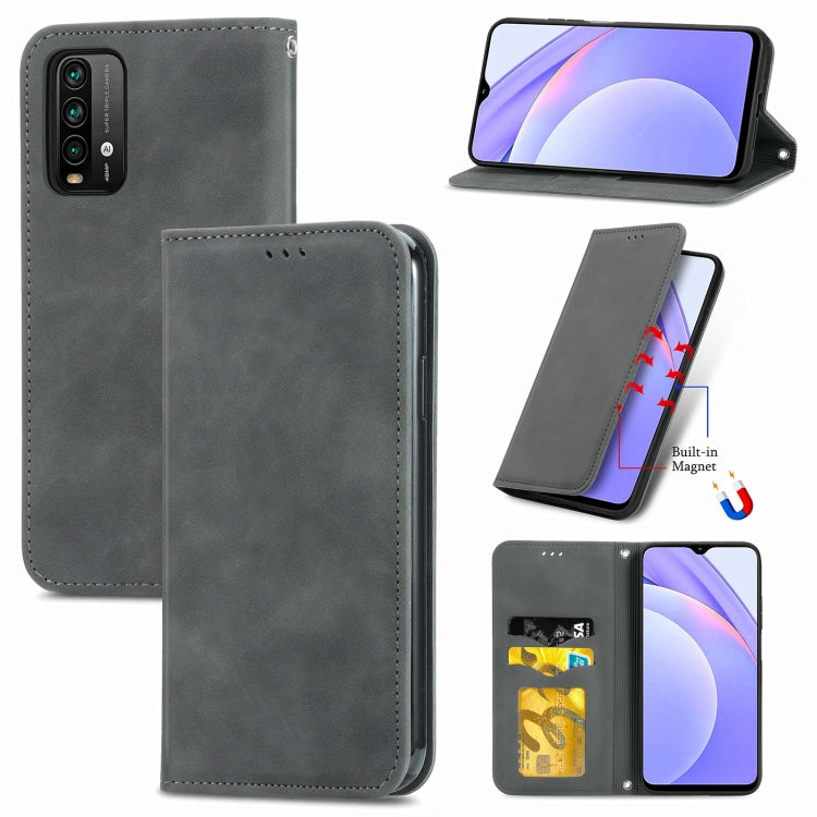 For Xiaomi Redmi Note 9 4G Retro Skin Feel Business Magnetic Horizontal Flip Leather Case with Holder & Card Slots & Wallet & Photo Frame