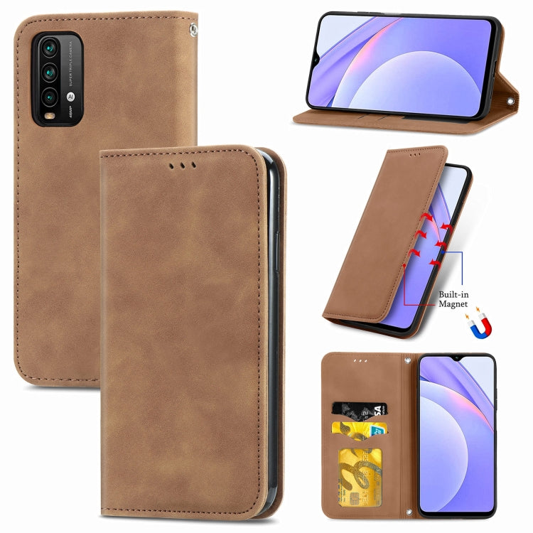 For Xiaomi Redmi Note 9 4G Retro Skin Feel Business Magnetic Horizontal Flip Leather Case with Holder & Card Slots & Wallet & Photo Frame