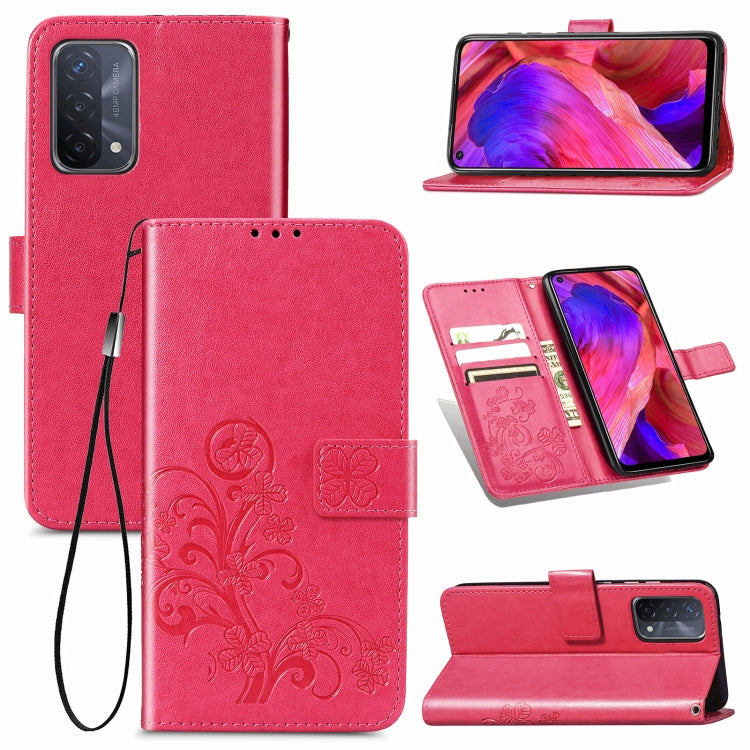 For OPPO A93 5G Four-leaf Clasp Embossed Buckle Mobile Phone Protection Leather Case with Lanyard & Card Slot & Wallet & Bracket Function