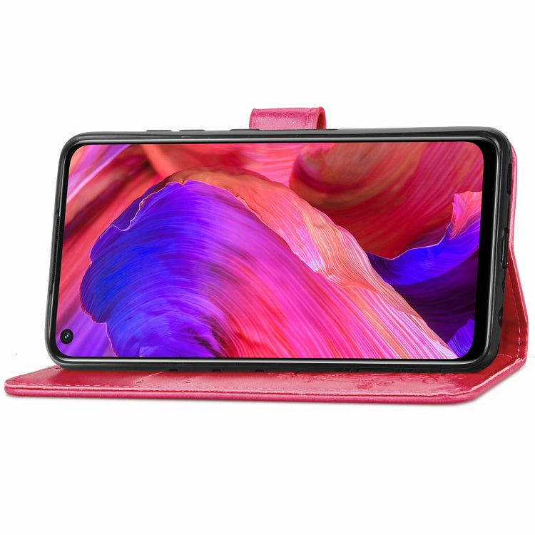 For OPPO A93 5G Four-leaf Clasp Embossed Buckle Mobile Phone Protection Leather Case with Lanyard & Card Slot & Wallet & Bracket Function