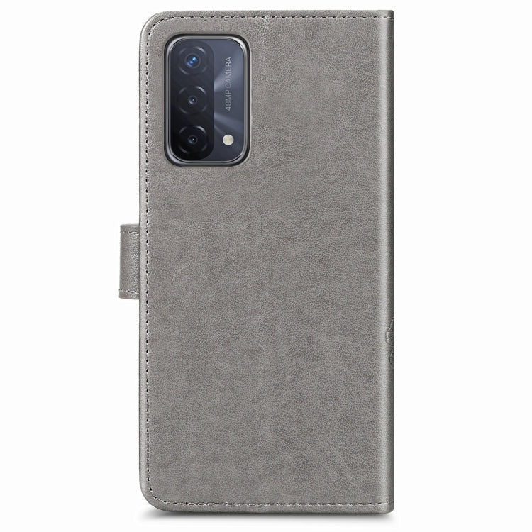 For OPPO A93 5G Four-leaf Clasp Embossed Buckle Mobile Phone Protection Leather Case with Lanyard & Card Slot & Wallet & Bracket Function