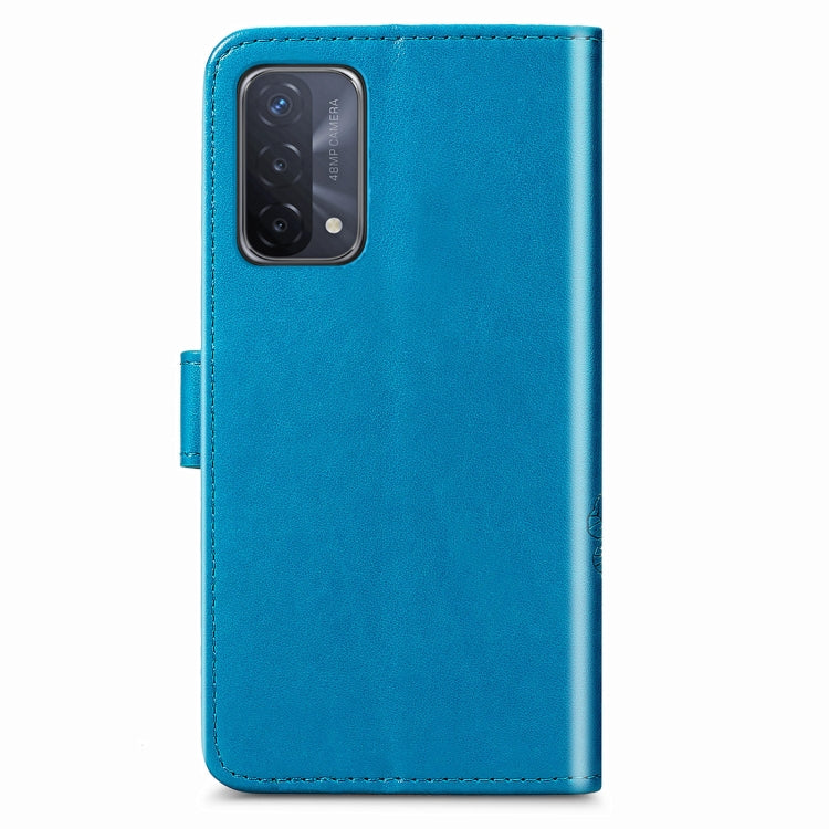 For OPPO A93 5G Four-leaf Clasp Embossed Buckle Mobile Phone Protection Leather Case with Lanyard & Card Slot & Wallet & Bracket Function
