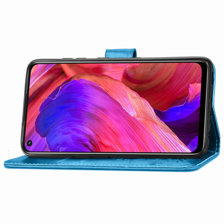 For OPPO A93 5G Four-leaf Clasp Embossed Buckle Mobile Phone Protection Leather Case with Lanyard & Card Slot & Wallet & Bracket Function