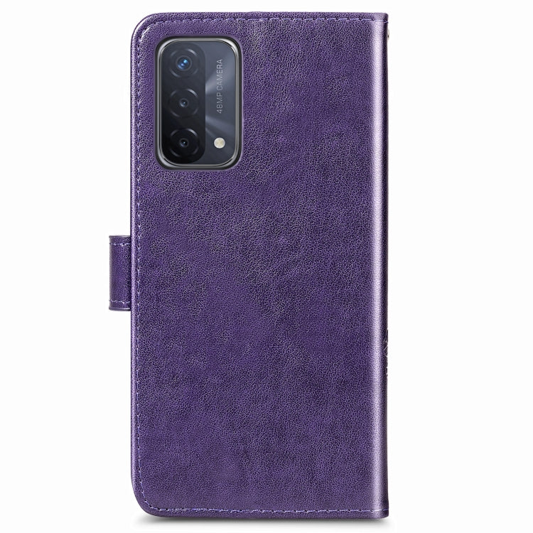 For OPPO A93 5G Four-leaf Clasp Embossed Buckle Mobile Phone Protection Leather Case with Lanyard & Card Slot & Wallet & Bracket Function