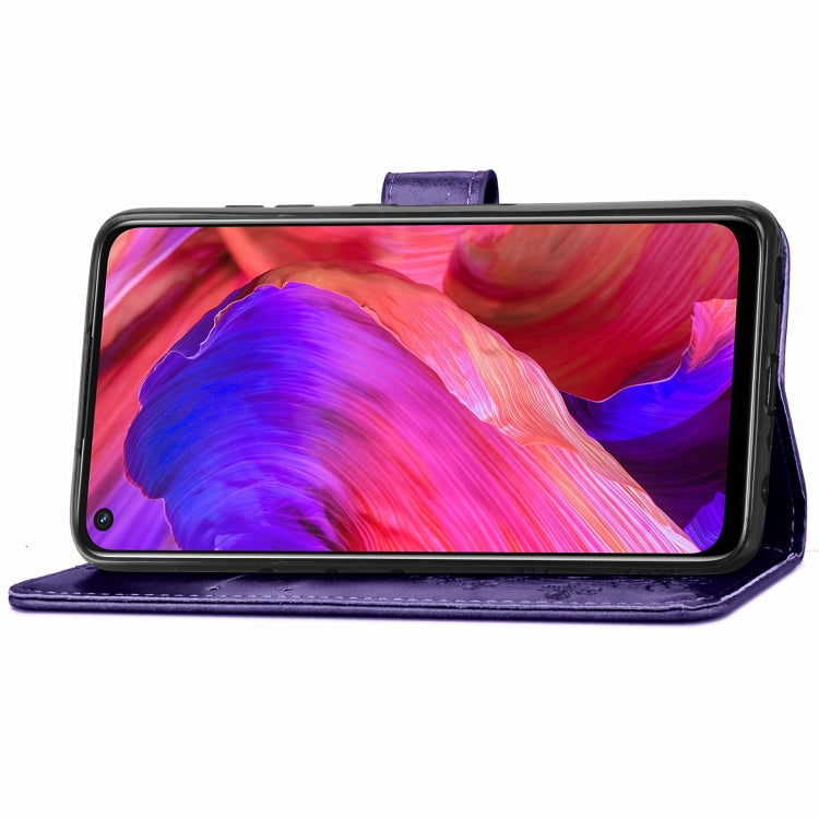 For OPPO A93 5G Four-leaf Clasp Embossed Buckle Mobile Phone Protection Leather Case with Lanyard & Card Slot & Wallet & Bracket Function