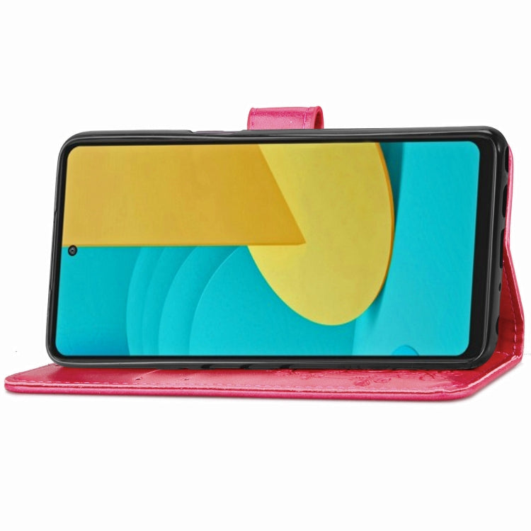 For LG Stylo 7 Four-leaf Clasp Embossed Buckle Mobile Phone Protection Leather Case with Lanyard & Card Slot & Wallet & Bracket Function