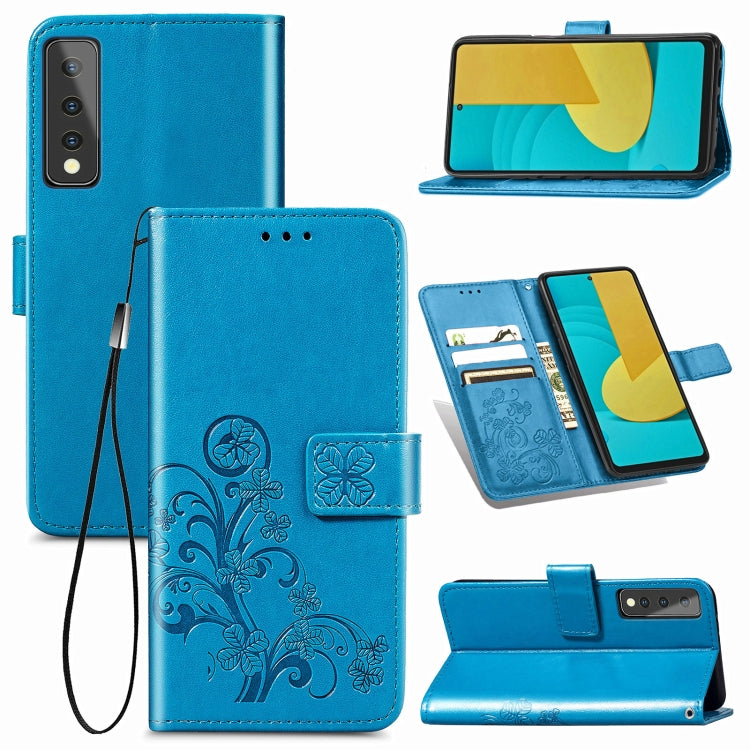For LG Stylo 7 Four-leaf Clasp Embossed Buckle Mobile Phone Protection Leather Case with Lanyard & Card Slot & Wallet & Bracket Function