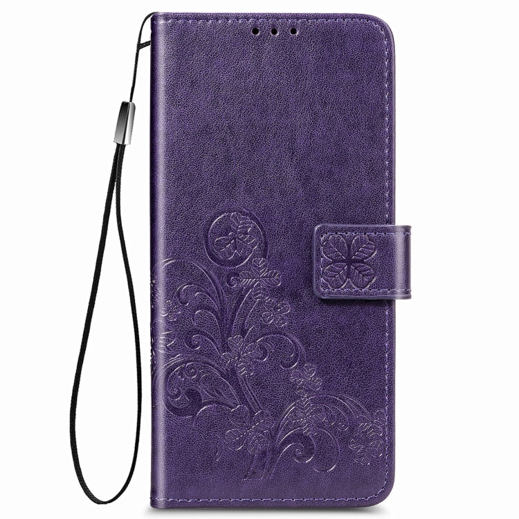 For LG Stylo 7 Four-leaf Clasp Embossed Buckle Mobile Phone Protection Leather Case with Lanyard & Card Slot & Wallet & Bracket Function