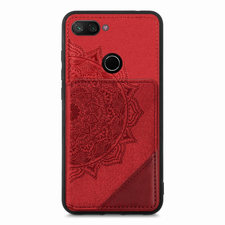 For Xiaomi Mi 8 Lite Mandala Embossed Magnetic Cloth PU+TPU+PC Case with Holder & Card Slots & Wallet & Photo Frame