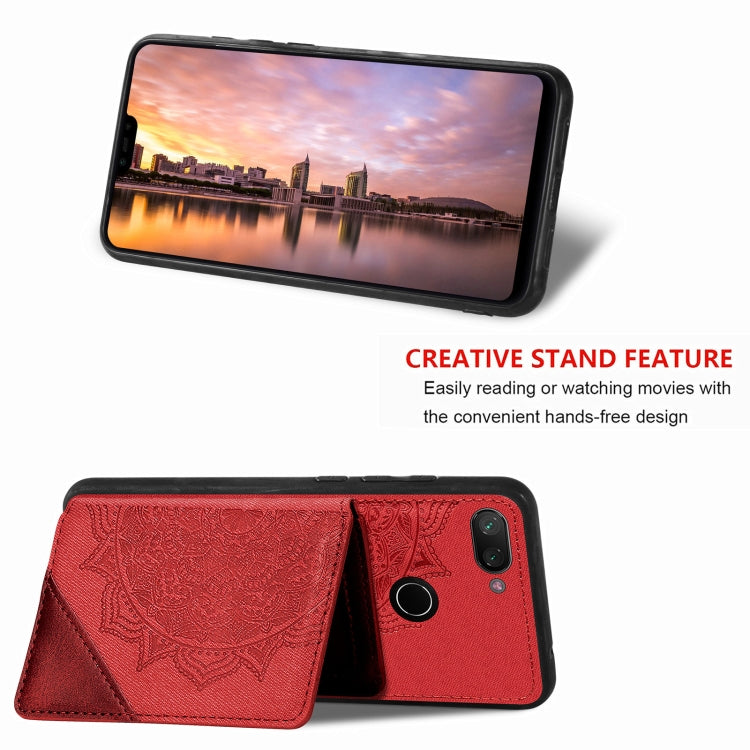 For Xiaomi Mi 8 Lite Mandala Embossed Magnetic Cloth PU+TPU+PC Case with Holder & Card Slots & Wallet & Photo Frame