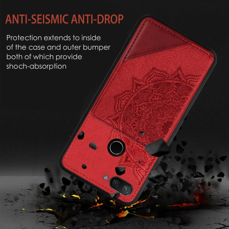 For Xiaomi Mi 8 Lite Mandala Embossed Magnetic Cloth PU+TPU+PC Case with Holder & Card Slots & Wallet & Photo Frame