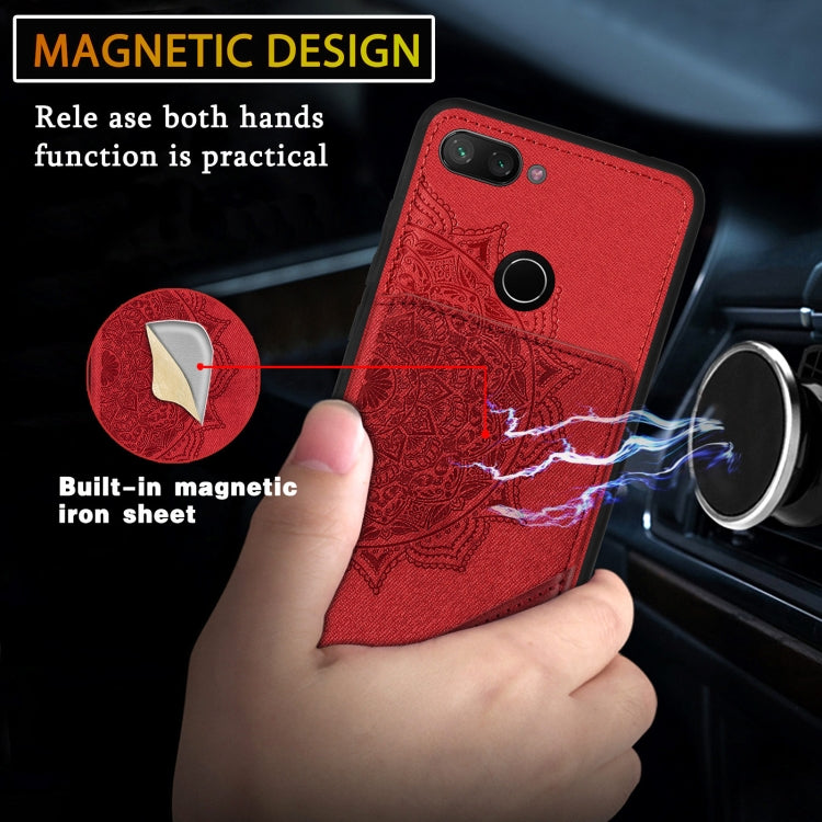 For Xiaomi Mi 8 Lite Mandala Embossed Magnetic Cloth PU+TPU+PC Case with Holder & Card Slots & Wallet & Photo Frame