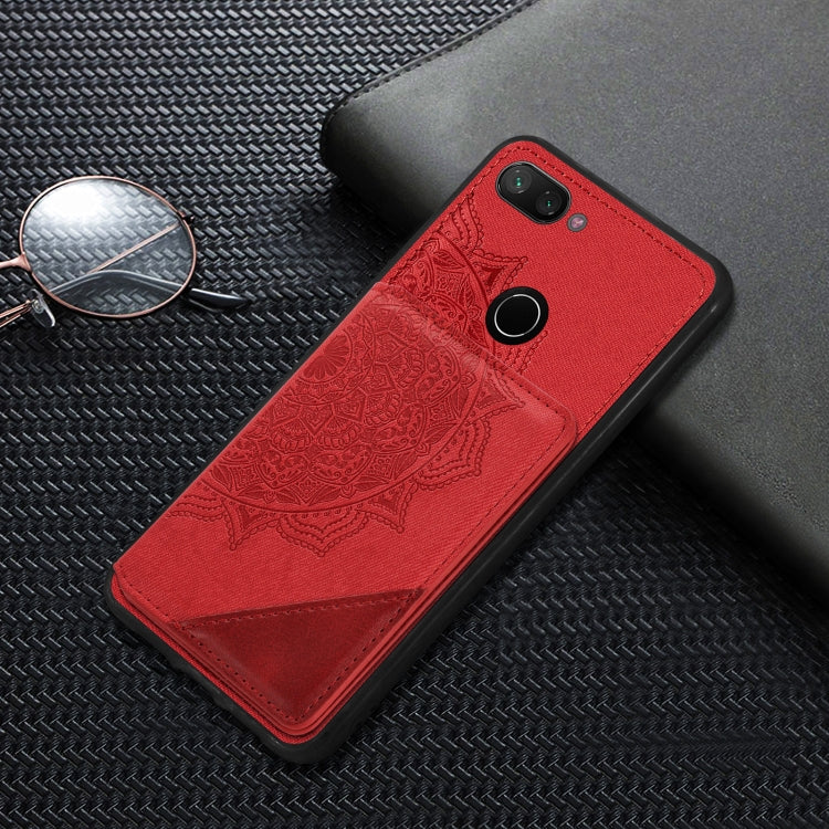 For Xiaomi Mi 8 Lite Mandala Embossed Magnetic Cloth PU+TPU+PC Case with Holder & Card Slots & Wallet & Photo Frame