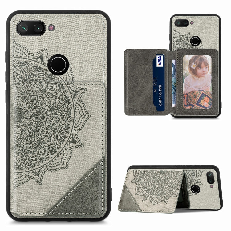 For Xiaomi Mi 8 Lite Mandala Embossed Magnetic Cloth PU+TPU+PC Case with Holder & Card Slots & Wallet & Photo Frame
