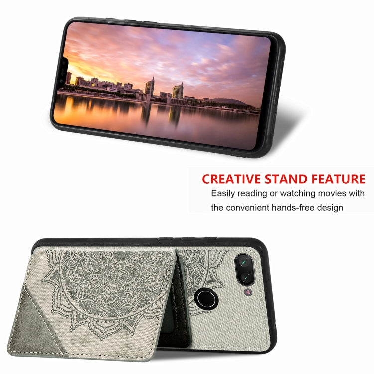For Xiaomi Mi 8 Lite Mandala Embossed Magnetic Cloth PU+TPU+PC Case with Holder & Card Slots & Wallet & Photo Frame