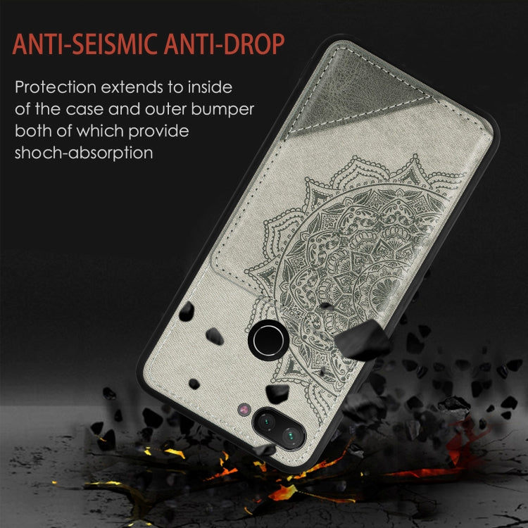 For Xiaomi Mi 8 Lite Mandala Embossed Magnetic Cloth PU+TPU+PC Case with Holder & Card Slots & Wallet & Photo Frame