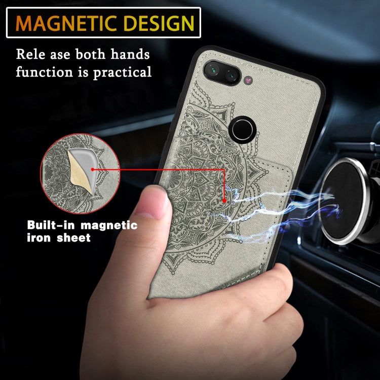For Xiaomi Mi 8 Lite Mandala Embossed Magnetic Cloth PU+TPU+PC Case with Holder & Card Slots & Wallet & Photo Frame