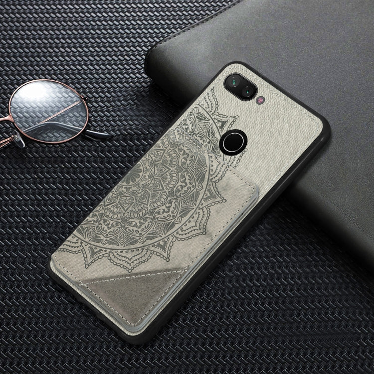 For Xiaomi Mi 8 Lite Mandala Embossed Magnetic Cloth PU+TPU+PC Case with Holder & Card Slots & Wallet & Photo Frame