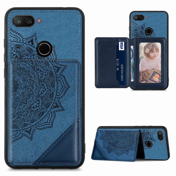 For Xiaomi Mi 8 Lite Mandala Embossed Magnetic Cloth PU+TPU+PC Case with Holder & Card Slots & Wallet & Photo Frame