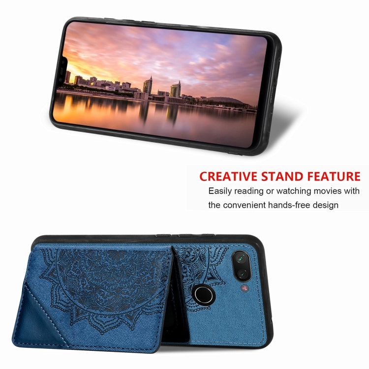 For Xiaomi Mi 8 Lite Mandala Embossed Magnetic Cloth PU+TPU+PC Case with Holder & Card Slots & Wallet & Photo Frame