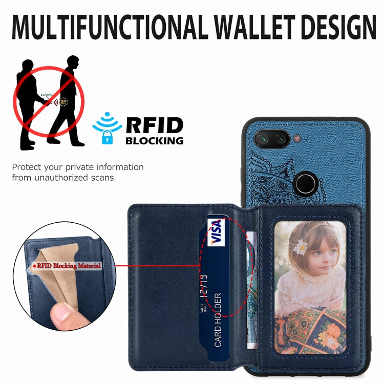 For Xiaomi Mi 8 Lite Mandala Embossed Magnetic Cloth PU+TPU+PC Case with Holder & Card Slots & Wallet & Photo Frame