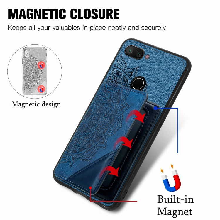 For Xiaomi Mi 8 Lite Mandala Embossed Magnetic Cloth PU+TPU+PC Case with Holder & Card Slots & Wallet & Photo Frame