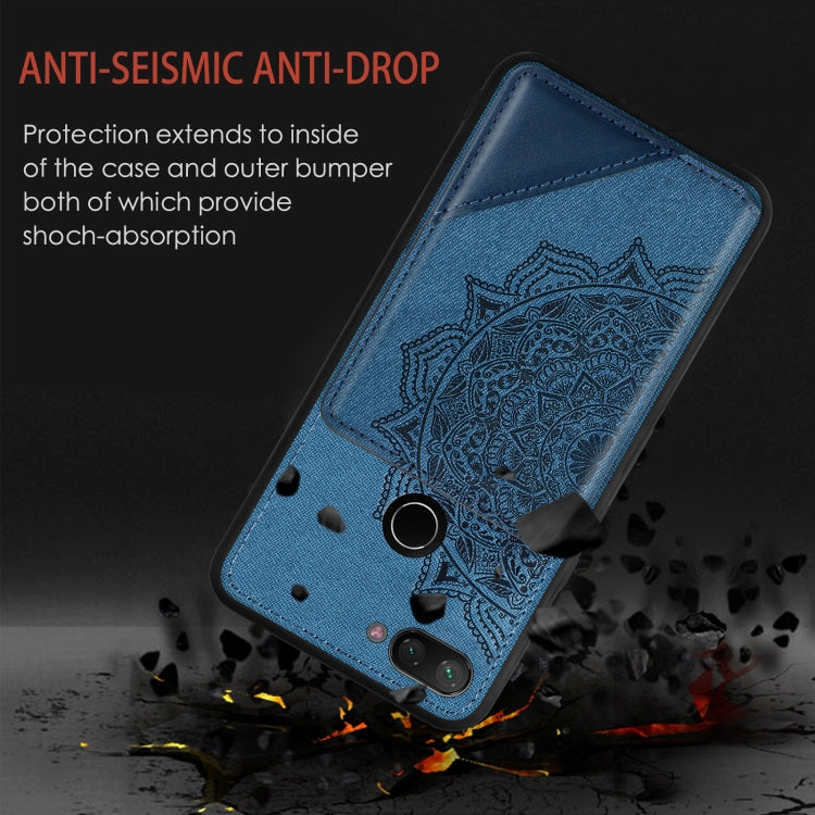For Xiaomi Mi 8 Lite Mandala Embossed Magnetic Cloth PU+TPU+PC Case with Holder & Card Slots & Wallet & Photo Frame